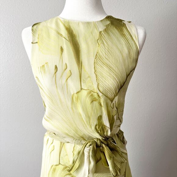 Santorelli Nadia Lime Lily Pad Print Chiffon Knee Length Dress Women’s Size 40 - Picture 4 of 16